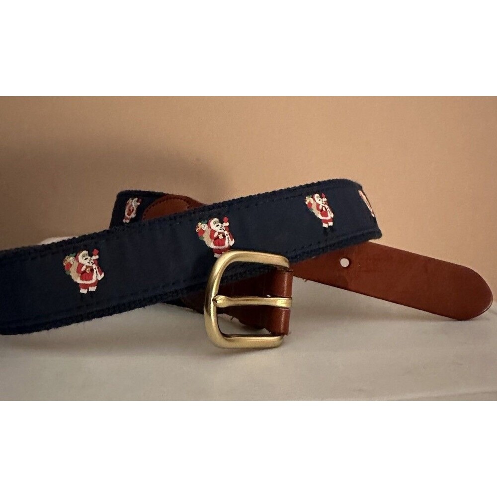 Leather Man Ltd. Adjustable Handmade Navy Blue Santa Belt Belt Brass Buckle 36